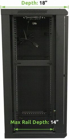 Navepoint 18U Deluxe IT حاوية خزانة مثبتة على الحائط مقاس 19 بوصة رف شبكة الخادم مع قفل باب زجاجي مقاس 16 بوصة باللون الأسود العميق مع أرفف in Saudi Arabia