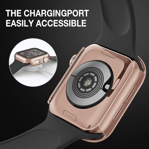 حافظة متوافقة مع ساعة ابل سيريز 9 سيريز 8 سيريز 7 41 ملم مع واقي شاشة مدمج من الزجاج المقوى، غطاء كامل واقٍ صلب من البولي كربونات لساعة اي ووتش، ذهبي وردي in Kuwait