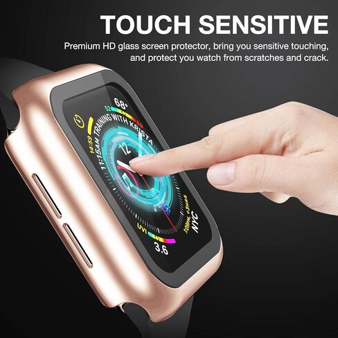 حافظة متوافقة مع ساعة ابل سيريز 9 سيريز 8 سيريز 7 41 ملم مع واقي شاشة مدمج من الزجاج المقوى، غطاء كامل واقٍ صلب من البولي كربونات لساعة اي ووتش، ذهبي وردي in Kuwait