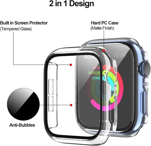 2 Pack Case for Apple Watch Series 3/2/1 38mm Screen Protector,Starlight | BHARVEST Cover with Tempered Glass Screen Protector for Apple Watch 38mm,Hard PC Bumper Scratch Resistant,Full Coverage in Kuwait
