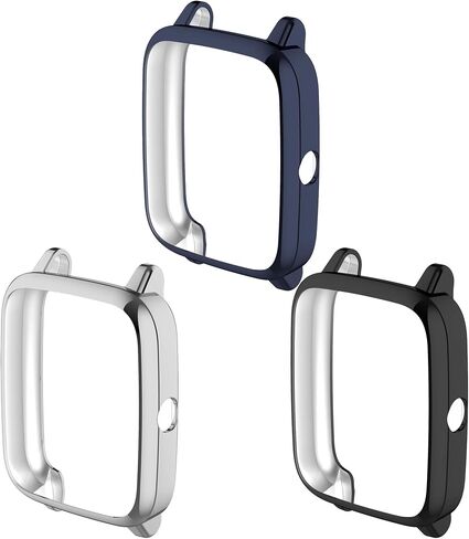 3-Pack Screen Protector Case Compatible with Compatible with ID205L Veryfitpro Smartwatch Fitpolo ID205L Touch Screen 1.3 inch Protective Cover (Black+Blue+Silver) in Saudi Arabia