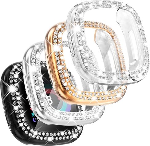 CHANCHY 4 Pack Bling Case Compatible with Fitbit Versa 2 Case Screen Protector, Over 200 Crystal Soft TPU Full Protective Case Cover Bumper for Fitbit Versa 2 Smart Watch, Rose Gold/Pink/Clear/Black in Kuwait