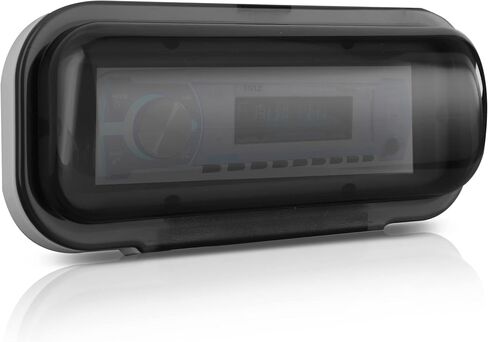 Pyle Water Resistant Marine Stereo Cover - Smoke Colored Heavy Duty Boat Radio Protector Shield with Flip-up Door & Spring Loaded Release - Mounting Gasket Included - PLMRCW1 in Kuwait