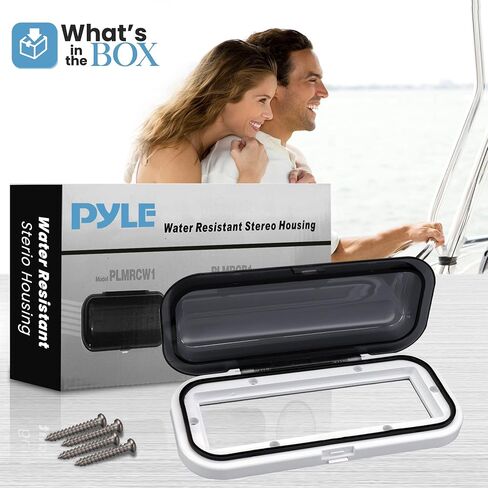 Pyle Water Resistant Marine Stereo Cover - Smoke Colored Heavy Duty Boat Radio Protector Shield with Flip-up Door & Spring Loaded Release - Mounting Gasket Included - PLMRCW1 in Kuwait