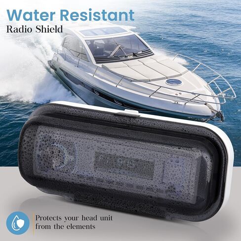 Pyle Water Resistant Marine Stereo Cover - Smoke Colored Heavy Duty Boat Radio Protector Shield with Flip-up Door & Spring Loaded Release - Mounting Gasket Included - PLMRCW1 in Kuwait