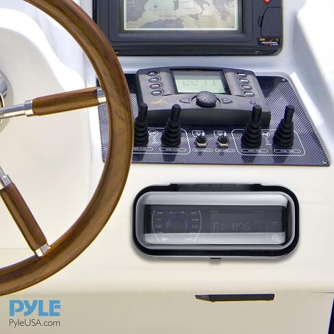 Pyle Water Resistant Marine Stereo Cover - Smoke Colored Heavy Duty Boat Radio Protector Shield with Flip-up Door & Spring Loaded Release - Mounting Gasket Included - PLMRCW1 in Kuwait