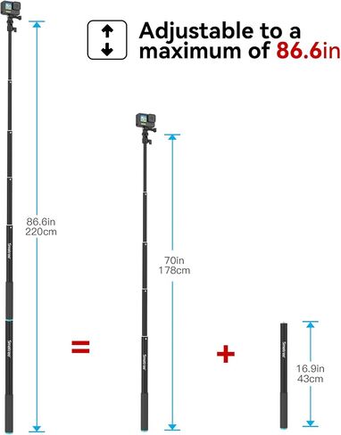 Smatree 86.6" Selfie Telescopic Stick for DJI OSMO 360/Osmo Action 6 | for Insta360 X5,GoPro Max 2/Hero 13/12/11/10,Osmo Action 5 Pro,AKASO EK7000,7.2ft Pole Compatiable with Camera and Phone in Kuwait