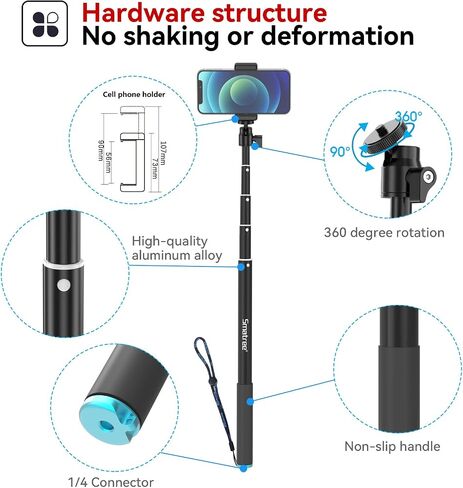 Smatree 86.6" Selfie Telescopic Stick for DJI OSMO 360/Osmo Action 6 | for Insta360 X5,GoPro Max 2/Hero 13/12/11/10,Osmo Action 5 Pro,AKASO EK7000,7.2ft Pole Compatiable with Camera and Phone in Kuwait