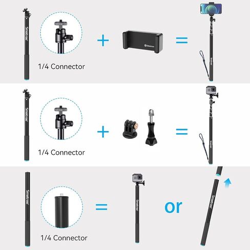 Smatree 86.6" Selfie Telescopic Stick for DJI OSMO 360/Osmo Action 6 | for Insta360 X5,GoPro Max 2/Hero 13/12/11/10,Osmo Action 5 Pro,AKASO EK7000,7.2ft Pole Compatiable with Camera and Phone in Kuwait