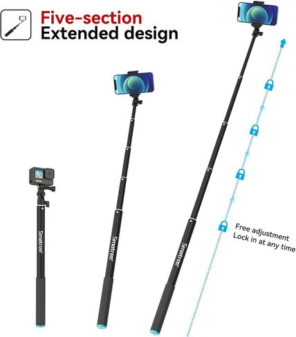 Smatree 86.6" Selfie Telescopic Stick for DJI OSMO 360/Osmo Action 6 | for Insta360 X5,GoPro Max 2/Hero 13/12/11/10,Osmo Action 5 Pro,AKASO EK7000,7.2ft Pole Compatiable with Camera and Phone in Kuwait