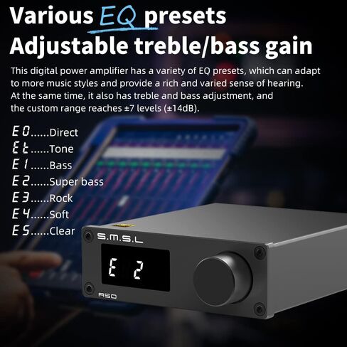 مضخم صوت ستيريو S.M.S.L A50، جهاز استقبال AMP بقدرة 100 وات × 2 Mini Hi-Fi وقناتين فئة D، TPA3116*2 Bluetooth 5.0 Bass وTreble 2.0 CH لمكبرات الصوت المنزلية مع جهاز التحكم عن بعد in Kuwait
