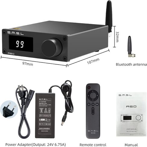 مضخم صوت ستيريو S.M.S.L A50، جهاز استقبال AMP بقدرة 100 وات × 2 Mini Hi-Fi وقناتين فئة D، TPA3116*2 Bluetooth 5.0 Bass وTreble 2.0 CH لمكبرات الصوت المنزلية مع جهاز التحكم عن بعد in Kuwait