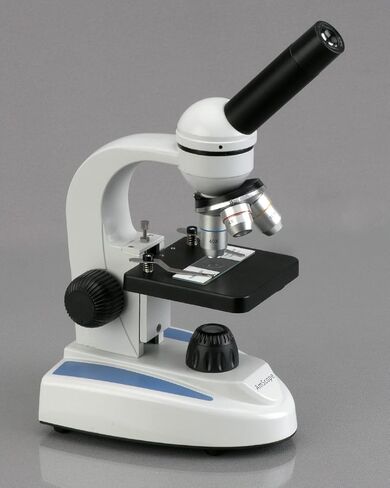 AmScope M149B-E Digital Compound Monocular Microscope, WF10x and WF20x Eyepieces, 40x-800x Magnification, LED Illumination, Brightfield, Single-Lens Condenser, Plain Stage, 110V or Battery-Powered, Heavy-Duty Metal Frame, Includes 0.3MP Camera and Softwar in Saudi Arabia