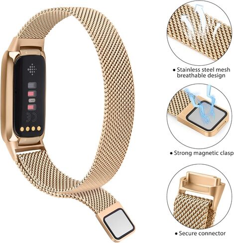 Amzpas سوار معدني متوافق مع Fitbit Luxe Bands للنساء والرجال، حزام معصم بديل بحلقة شبكية من الفولاذ المقاوم للصدأ لتتبع اللياقة البدنية Fitbit Luxe/Luxe Special Edition in Kuwait