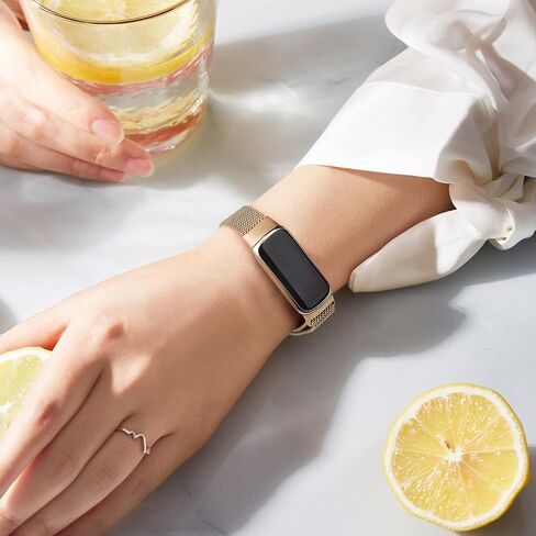 Amzpas سوار معدني متوافق مع Fitbit Luxe Bands للنساء والرجال، حزام معصم بديل بحلقة شبكية من الفولاذ المقاوم للصدأ لتتبع اللياقة البدنية Fitbit Luxe/Luxe Special Edition in Kuwait