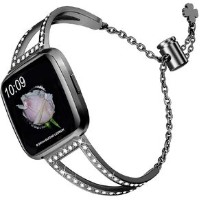 bayite Bling Bands Compatible with Fitbit Versa/Fitbit Versa Lite & SE/Fitbit Versa 2 bands for Women, Stainless Steel Metal Jewelry Bracelet Bangle Wristband
