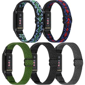 Enkic Elastic Nylon Bands Only Compatible with Fitbit Luxe Bands for Women Men, Breathable Adjustable Sport Loop Wristband Replacement Woven Soft Stretchy Straps for Fitbit Luxe - 5Pack in Kuwait