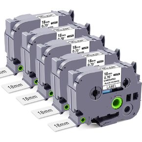 Compatible Label Tape Replacement for Brother Label Maker Tape TZe-241 TZe241 TZ-241 TZ241 TZe Tape 18mm 0.7 Laminated White for P Touch PTD400 PTD600 PTP750W PT1880,Black on White,5 Pack in Kuwait