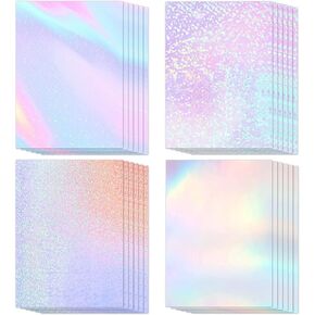 24 Sheets Holographic Sticker Paper Clear Vinyl Self Adhesive Waterproof Rainbow Holographic Transparent Overlay Film for Photos, Pictures, Cards, Crafts (A4 Size / 4 Style Effects) in Kuwait