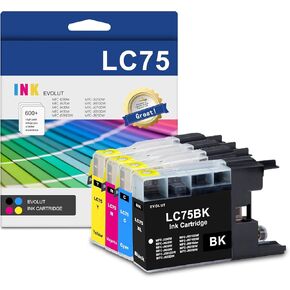 خرطوشة حبر LC75 عالية الإنتاجية (4 عبوات، 1BK/1C/1M/1Y) - متوافقة مع Eout LC75BK LC75C LC75M LC75Y استبدال خرطوشة الحبر لطابعة Brother LC75 MFC-J280W MFC-J425W MFC-J430w MFC-J435W in Kuwait