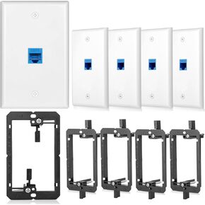 5 Pack Ethernet Wall Outlet Cat6 Plate RJ45 Keystone Jack Gifts Network Blue 1 Port 2 Inline Coupler Connector Box Cover with Low Voltage Mounting Bracket Internet Interconnect Panels Cable