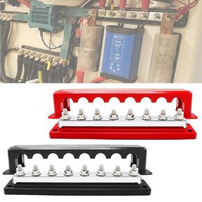 600A Bus Bar Heavy Duty Power Distribution Block 48V DC Busbar Box with 8 x M10(3/8") Terminal Studs for Battery Marine Automotive RV Car Truck (Black & Red) in Saudi Arabia