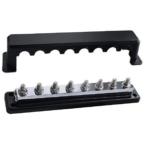 Jamgoer 600A Bus Bar الثقيلة توزيع الطاقة كتلة 48V DC Busbar Box مع 8 × M10 (3/8 ") ترصيع طرفي للبطارية البحرية السيارات RV سيارة شاحنة (أسود وأحمر)