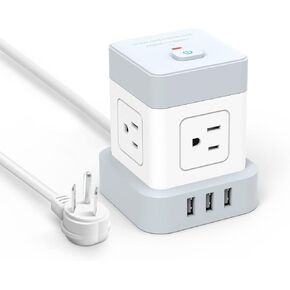 Power Strip Cube 4 Outlet 3 USB Ports (3 USB-A), 5 ft Extension Cord, Surge Protector, Flat Plug Power Strip with USB, Home, Kitchen, Office, Travel, Black