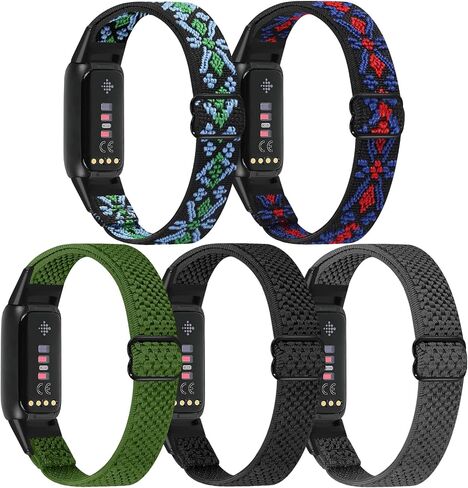 Enkic Elastic Nylon Bands Only Compatible with Fitbit Luxe Bands for Women Men, Breathable Adjustable Sport Loop Wristband Replacement Woven Soft Stretchy Straps for Fitbit Luxe - 5Pack in Kuwait