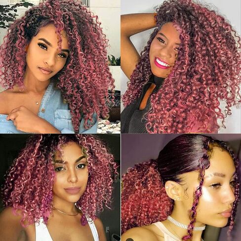 Brazilian Pink Kinky Curly Bundles Ombre Curly Human Hair Bundles 2 Tone Black and Pink Bundles 18 20 22 Inch Real Virgin Pink Curly Bundle Human Hair Weaves Remy Human Hair Extensions in Saudi Arabia