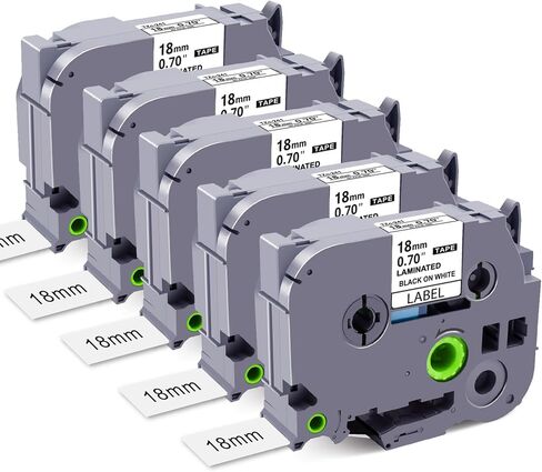 Compatible Label Tape Replacement for Brother Label Maker Tape TZe-241 TZe241 TZ-241 TZ241 TZe Tape 18mm 0.7 Laminated White for P Touch PTD400 PTD600 PTP750W PT1880,Black on White,5 Pack in Kuwait