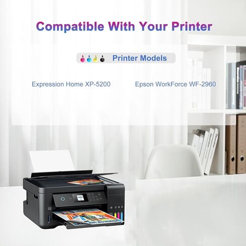 222XL معاد تصنيعها لخراطيش حبر Epson 222 Epson T222XL Epson 222 XL for Expression Home Epson XP-5200 Workforce Epson WF-2960 Prinetrs 4pack (أسود سماوي أرجواني أصفر) in Kuwait