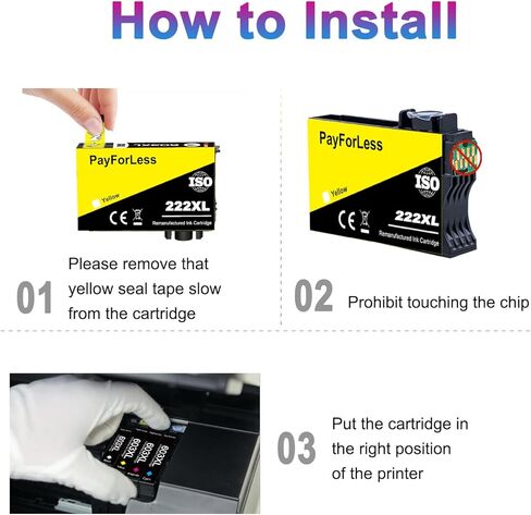 222XL معاد تصنيعها لخراطيش حبر Epson 222 Epson T222XL Epson 222 XL for Expression Home Epson XP-5200 Workforce Epson WF-2960 Prinetrs 4pack (أسود سماوي أرجواني أصفر) in Kuwait