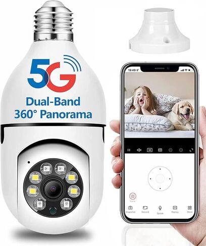 1080P Light Bulb Security Camera, 360° Panoramic WiFi Outdoor & Indoor 2.4Ghz/ 5Ghz Light Bulb Camera Color Day&Night,Light Socket Security Camera Motion Detection,Wireless Lightbulb in Kuwait