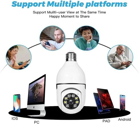 1080P Light Bulb Security Camera, 360° Panoramic WiFi Outdoor & Indoor 2.4Ghz/ 5Ghz Light Bulb Camera Color Day&Night,Light Socket Security Camera Motion Detection,Wireless Lightbulb in Kuwait