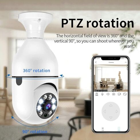 1080P Light Bulb Security Camera, 360° Panoramic WiFi Outdoor & Indoor 2.4Ghz/ 5Ghz Light Bulb Camera Color Day&Night,Light Socket Security Camera Motion Detection,Wireless Lightbulb in Kuwait