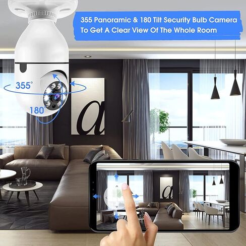 1080P Light Bulb Security Camera, 360° Panoramic WiFi Outdoor & Indoor 2.4Ghz/ 5Ghz Light Bulb Camera Color Day&Night,Light Socket Security Camera Motion Detection,Wireless Lightbulb in Kuwait