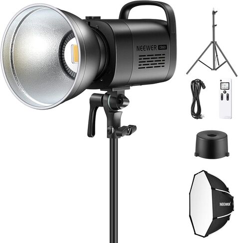 NEEWER CB60 60W 2.4G LED Video Light Kit, 5600K COB Daylight Continuous Output Lighting with Remote/Bowens Mount/Softbox/Light Stand, 6500Lux/1m CRI97+ for Studio/Outdoor Photography Video Recording in Kuwait