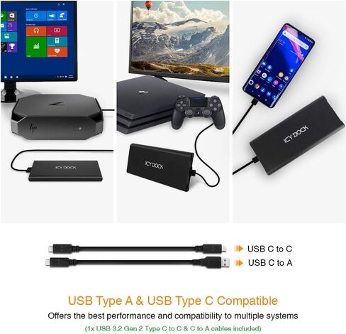 ICY DOCK M.2 NVMe إلى USB 3.2 Gen 2 (10Gbps) محول حاوية Thunderbolt 3 / 4 منفذ متوافق يتضمن كابلات USB-C / 3.0 (يدعم M.2 NVMe SSDs 22110 2280 2260 2242) | إيسينانو MB861U31-1M2B in Kuwait