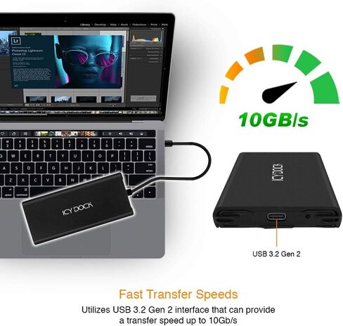ICY DOCK M.2 NVMe إلى USB 3.2 Gen 2 (10Gbps) محول حاوية Thunderbolt 3 / 4 منفذ متوافق يتضمن كابلات USB-C / 3.0 (يدعم M.2 NVMe SSDs 22110 2280 2260 2242) | إيسينانو MB861U31-1M2B in Kuwait