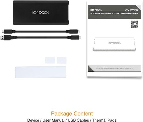 ICY DOCK M.2 NVMe إلى USB 3.2 Gen 2 (10Gbps) محول حاوية Thunderbolt 3 / 4 منفذ متوافق يتضمن كابلات USB-C / 3.0 (يدعم M.2 NVMe SSDs 22110 2280 2260 2242) | إيسينانو MB861U31-1M2B in Kuwait