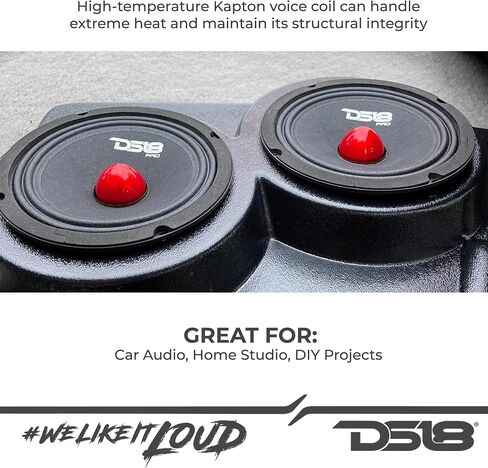 DS18 PRO-GM6.4B Loudspeaker - 6.5", Midrange, Red Aluminum Bullet, 480W Max, 140W RMS, 4 Ohms - Premium Quality Audio Door Speakers for Car or Truck Stereo Sound System (1 Speaker) in Kuwait