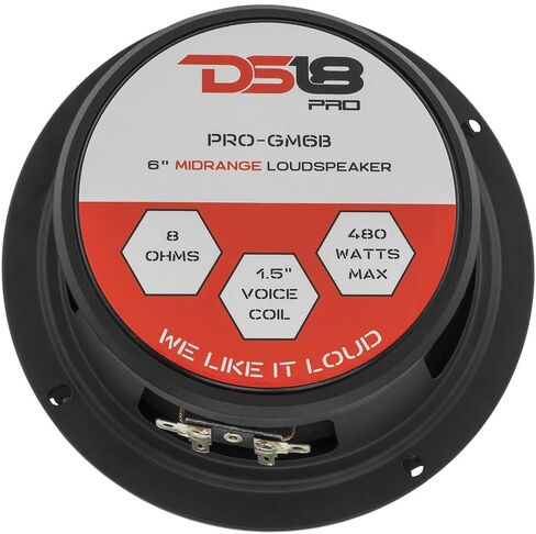 DS18 PRO-GM6.4B Loudspeaker - 6.5", Midrange, Red Aluminum Bullet, 480W Max, 140W RMS, 4 Ohms - Premium Quality Audio Door Speakers for Car or Truck Stereo Sound System (1 Speaker) in Kuwait