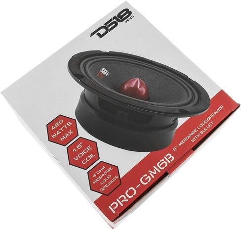 DS18 PRO-GM6.4B Loudspeaker - 6.5", Midrange, Red Aluminum Bullet, 480W Max, 140W RMS, 4 Ohms - Premium Quality Audio Door Speakers for Car or Truck Stereo Sound System (1 Speaker) in Kuwait