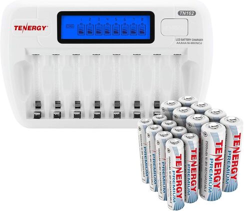 مجموعة بطاريات وشاحن Tenergy، TN162 8-Bay Smart LCD AA/AAA NiMH/NiCd شاحن + 8xAA و8xAAA Premium NiMH بطاريات قابلة للشحن... in Kuwait