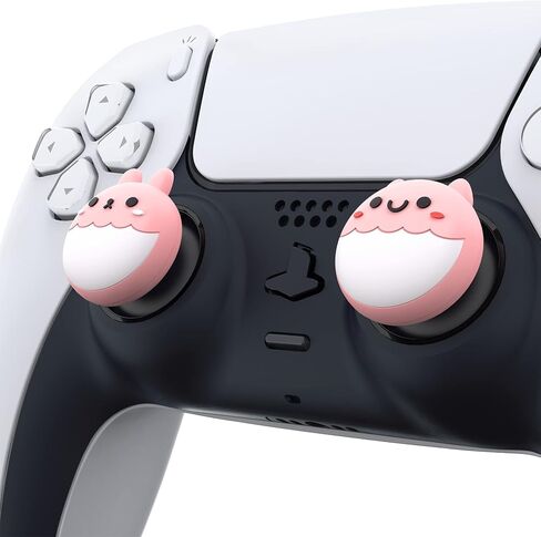 PlayVital Cute Thumb Grip Caps for ps5/4 Controller, Silicone Analog Stick Caps Cover for Xbox Series X/S, Thumbstick Caps for Switch Pro Controller - Cute Bear White & Pink in Saudi Arabia