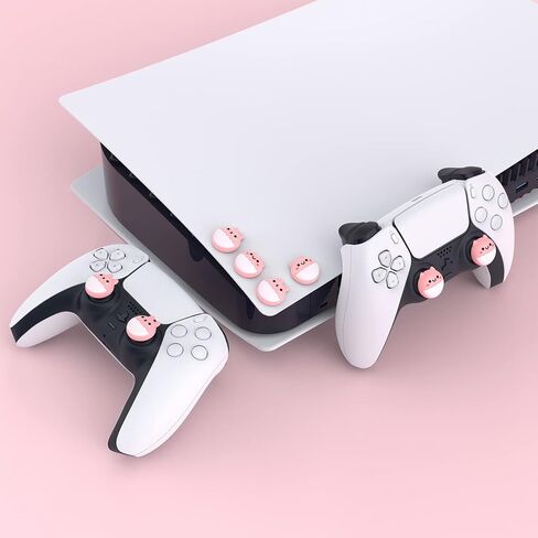 PlayVital Cute Thumb Grip Caps for ps5/4 Controller, Silicone Analog Stick Caps Cover for Xbox Series X/S, Thumbstick Caps for Switch Pro Controller - Cute Bear White & Pink in Saudi Arabia