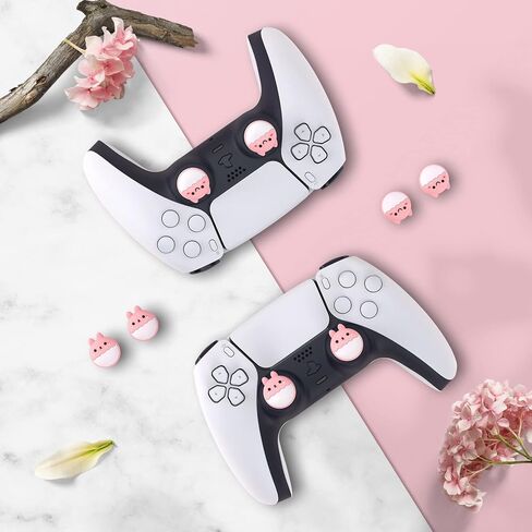 PlayVital Cute Thumb Grip Caps for ps5/4 Controller, Silicone Analog Stick Caps Cover for Xbox Series X/S, Thumbstick Caps for Switch Pro Controller - Cute Bear White & Pink in Saudi Arabia