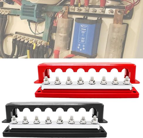 600A Bus Bar Heavy Duty Power Distribution Block 48V DC Busbar Box with 8 x M10(3/8") Terminal Studs for Battery Marine Automotive RV Car Truck (Black & Red) in Kuwait
