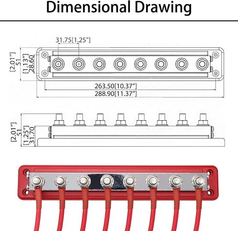 600A Bus Bar Heavy Duty Power Distribution Block 48V DC Busbar Box with 8 x M10(3/8") Terminal Studs for Battery Marine Automotive RV Car Truck (Black & Red) in Kuwait